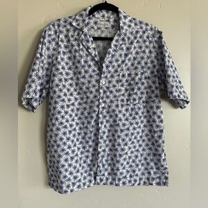 Bagutta short sleeve button down shirt white blue men's size 40 - 15 3/4